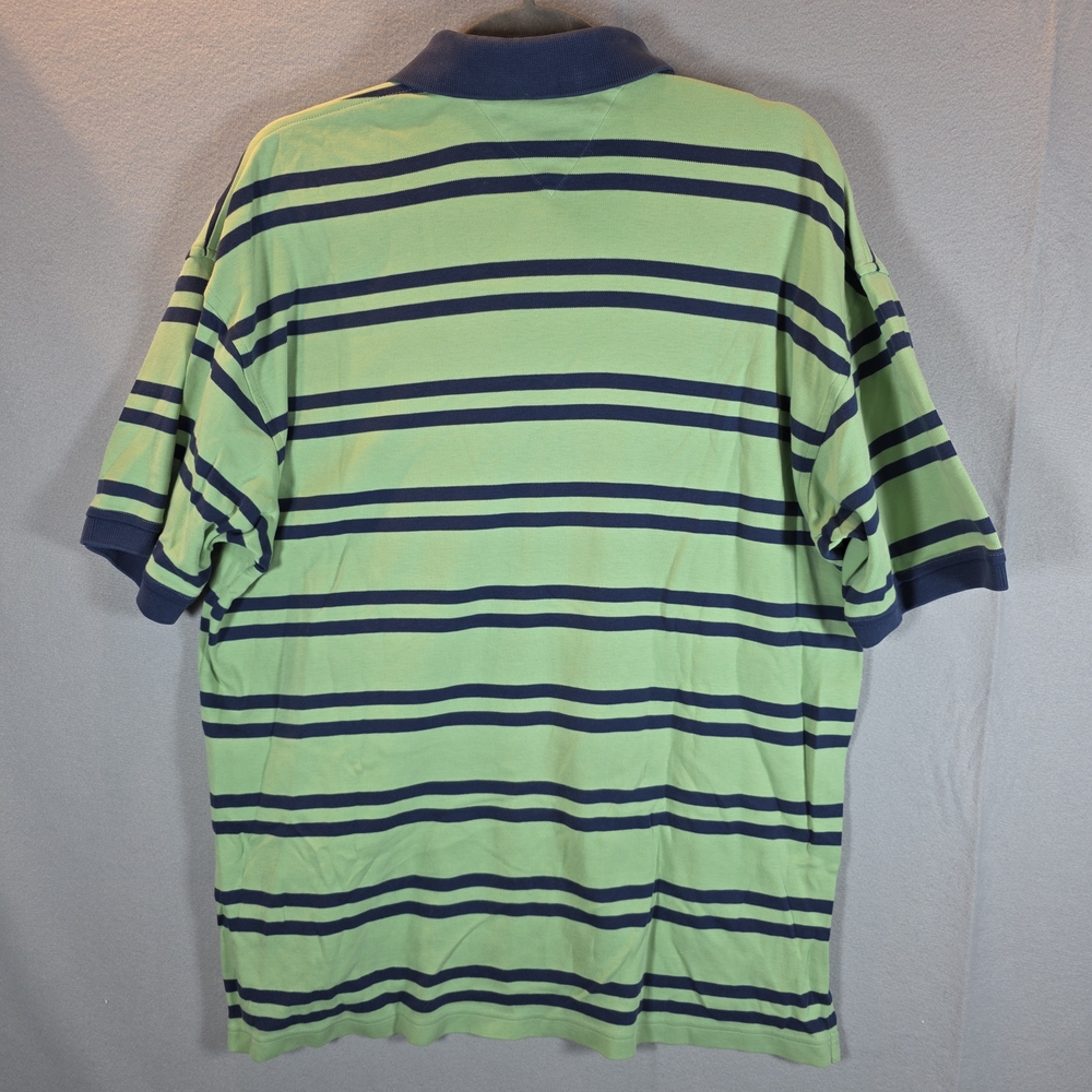 Mens Tommy Hilfiger Lime and Navy Striped Polo Size Large - Picture 3 of 3